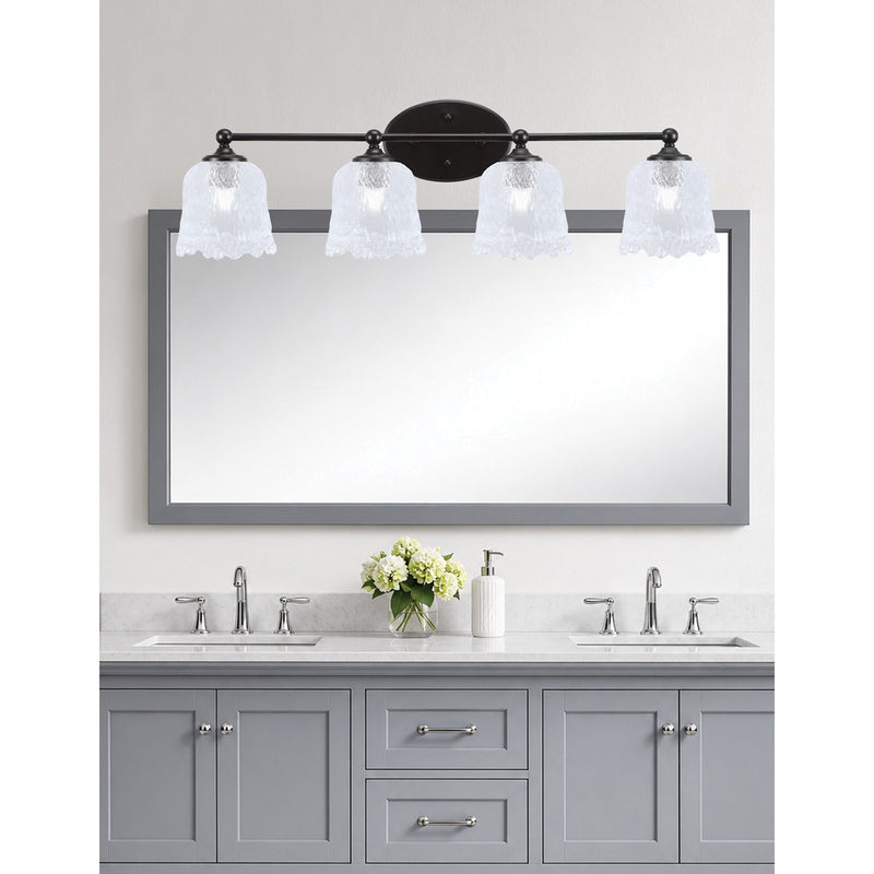 Toltec Capri 4-Light Bath Bar | Modern Matte Black Steel and Clear Lava Glass | Bathroom Vanity Light | 8.75 x 8.75 x 10 in | Model 5914-MB-4230