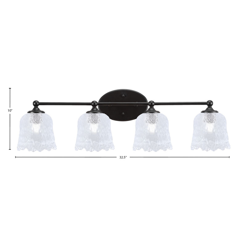 Toltec Capri 4-Light Bath Bar | Modern Matte Black Steel and Clear Lava Glass | Bathroom Vanity Light | 8.75 x 8.75 x 10 in | Model 5914-MB-4230