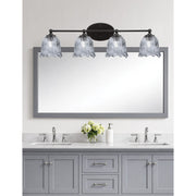 Toltec Capri 4-Light Bath Bar | Modern Matte Black Steel and Smoke Lava Glass | Bathroom Vanity Light | 8.75 x 8.75 x 10 in | Model 5914-MB-4232