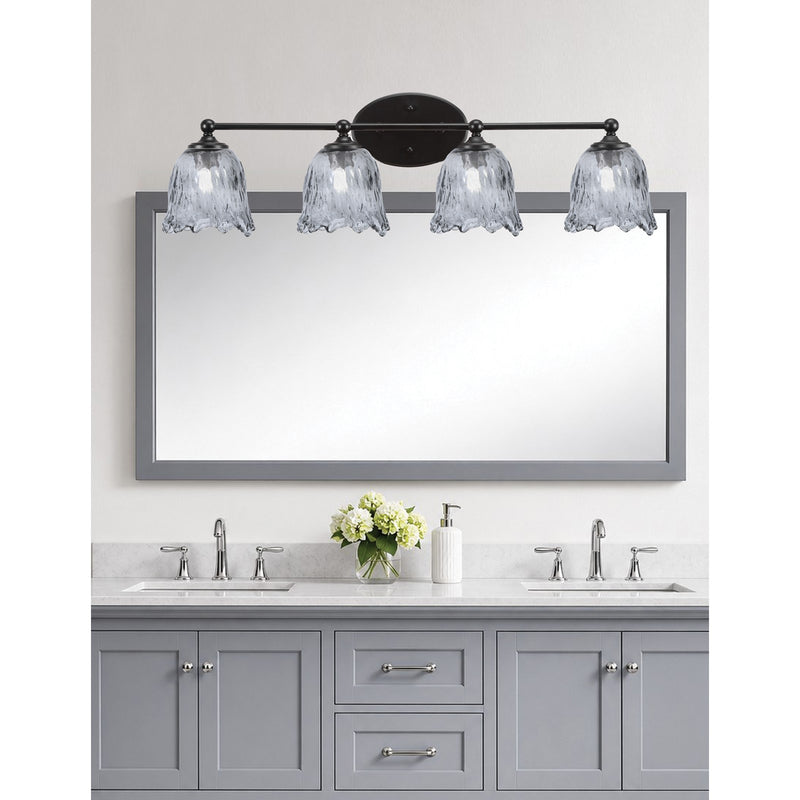 Toltec Capri 4-Light Bath Bar | Modern Matte Black Steel and Smoke Lava Glass | Bathroom Vanity Light | 8.75 x 8.75 x 10 in | Model 5914-MB-4232