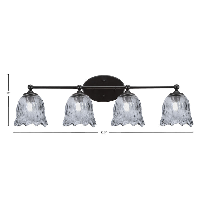 Toltec Capri 4-Light Bath Bar | Modern Matte Black Steel and Smoke Lava Glass | Bathroom Vanity Light | 8.75 x 8.75 x 10 in | Model 5914-MB-4232
