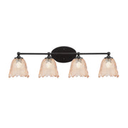 Toltec Capri 4-Light Bath Bar | Modern Matte Black Steel and Amber Lava Glass | Bathroom Vanity Light | 8.75 x 8.75 x 10 in | Model 5914-MB-4233