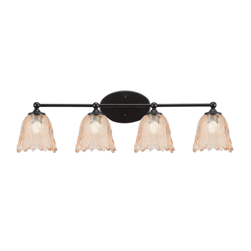 Toltec Capri 4-Light Bath Bar | Modern Matte Black Steel and Amber Lava Glass | Bathroom Vanity Light | 8.75 x 8.75 x 10 in | Model 5914-MB-4233