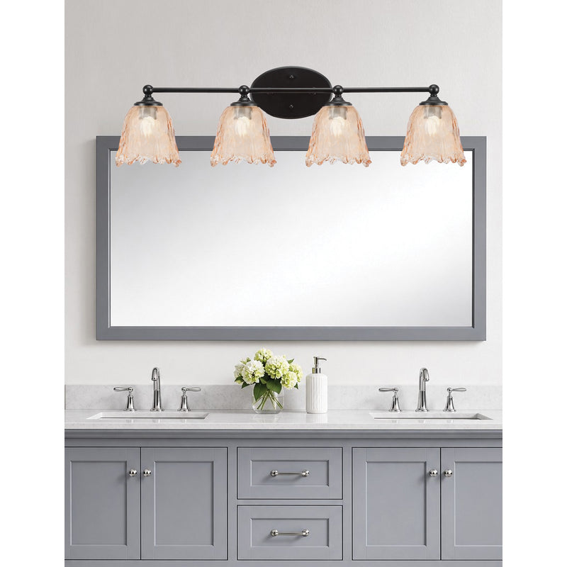 Toltec Capri 4-Light Bath Bar | Modern Matte Black Steel and Amber Lava Glass | Bathroom Vanity Light | 8.75 x 8.75 x 10 in | Model 5914-MB-4233