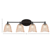 Toltec Capri 4-Light Bath Bar | Modern Matte Black Steel and Amber Lava Glass | Bathroom Vanity Light | 8.75 x 8.75 x 10 in | Model 5914-MB-4233
