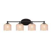 Toltec Capri 31.5in 4-Light Bath Bar | Modern Matte Black Steel and Amber Textured Glass | Large Bathroom Vanity Light | 31.5 x 9 x 8.25 in | Model 5914-MB-4613
