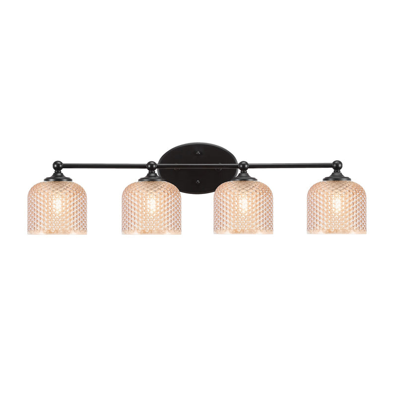 Toltec Capri 31.5in 4-Light Bath Bar | Modern Matte Black Steel and Amber Textured Glass | Large Bathroom Vanity Light | 31.5 x 9 x 8.25 in | Model 5914-MB-4613