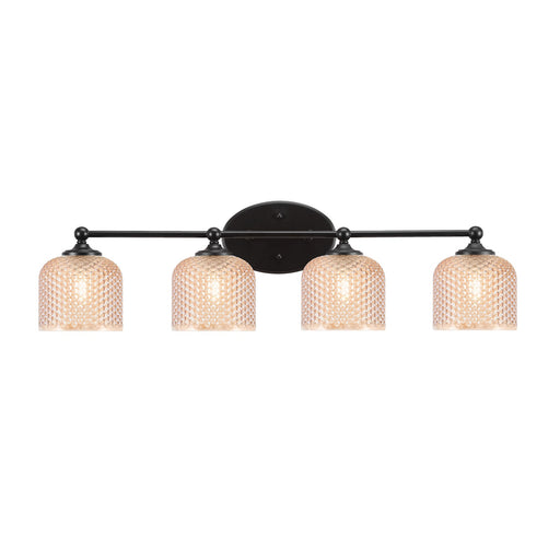Toltec Capri 31.5in 4-Light Bath Bar | Modern Matte Black Steel and Amber Textured Glass | Large Bathroom Vanity Light | 31.5 x 9 x 8.25 in | Model 5914-MB-4613