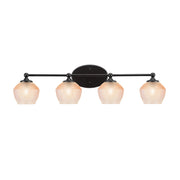 Toltec Capri 31.5in 4-Light Bath Bar | Modern Matte Black Steel and Amber Textured Glass | Bathroom Vanity Lighting | 31.5 x 9 x 8.25 in | Model 5914-MB-4623