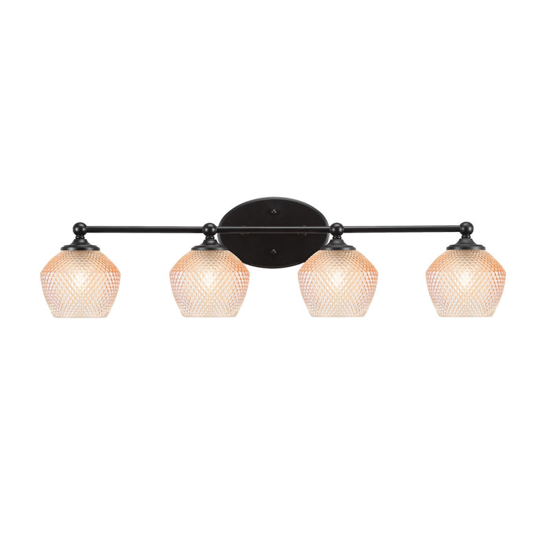 Toltec Capri 31.5in 4-Light Bath Bar | Modern Matte Black Steel and Amber Textured Glass | Bathroom Vanity Lighting | 31.5 x 9 x 8.25 in | Model 5914-MB-4623
