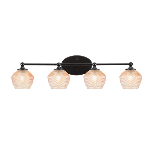 Toltec Capri 31.5in 4-Light Bath Bar | Modern Matte Black Steel and Amber Textured Glass | Bathroom Vanity Lighting | 31.5 x 9 x 8.25 in | Model 5914-MB-4623