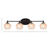 Toltec Capri 31.5in 4-Light Bath Bar | Modern Matte Black Steel and Amber Textured Glass | Bathroom Vanity Lighting | 31.5 x 9 x 8.25 in | Model 5914-MB-4623