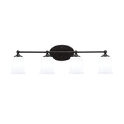 Toltec Capri 4-Light Bath Bar | Modern Matte Black and White Opal Glass | Bathroom Vanity & Powder Room | 8.25 x 9.25 in | Model 5914-MB-5031