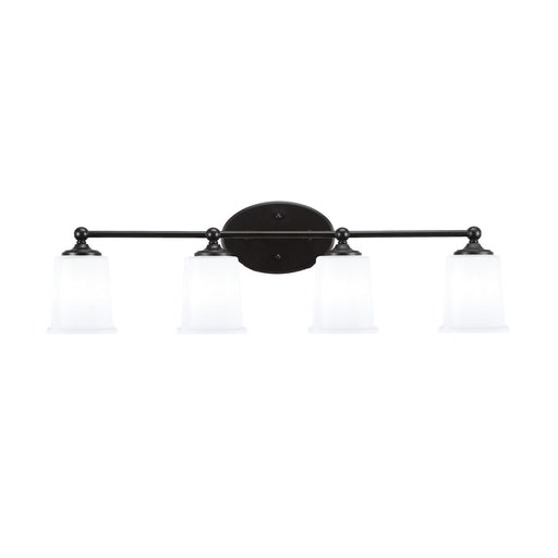Toltec Capri 4-Light Bath Bar | Modern Matte Black and White Opal Glass | Bathroom Vanity & Powder Room | 8.25 x 9.25 in | Model 5914-MB-5031