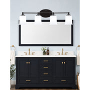 Toltec Capri 4-Light Bath Bar | Modern Matte Black and White Opal Glass | Bathroom Vanity & Powder Room | 8.25 x 9.25 in | Model 5914-MB-5031