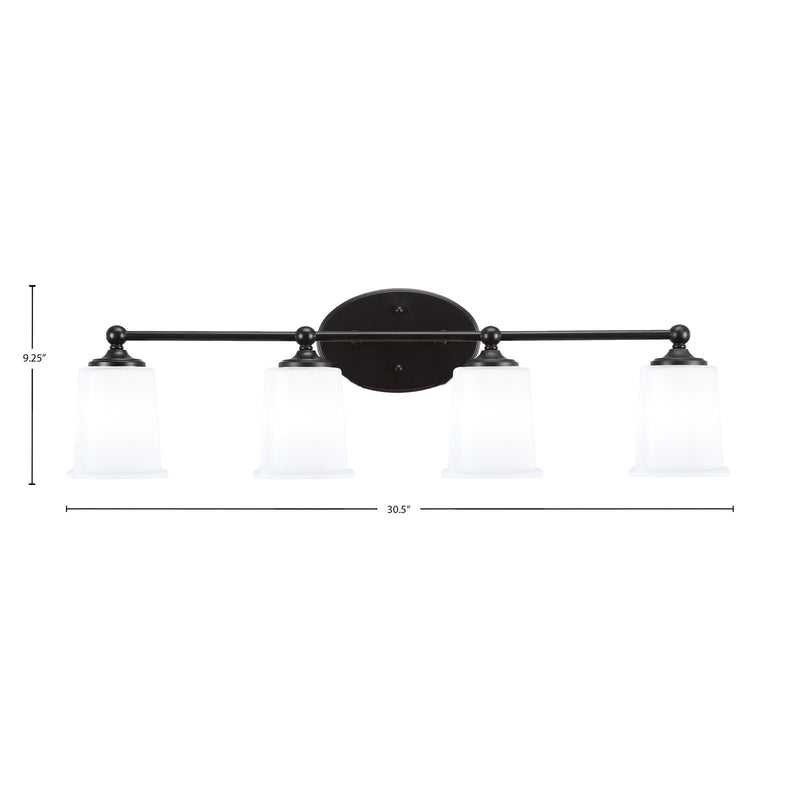 Toltec Capri 4-Light Bath Bar | Modern Matte Black and White Opal Glass | Bathroom Vanity & Powder Room | 8.25 x 9.25 in | Model 5914-MB-5031