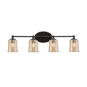Toltec Capri 4-Light Bath Bar | Modern Matte Black Steel and Amber Bubble Glass | Bathroom Vanity Light | 8.25 x 8.25 x 9.25 in | Model 5914-MB-5033