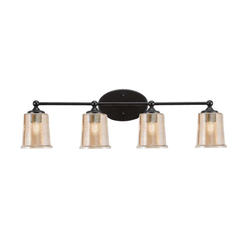 Toltec Capri 4-Light Bath Bar | Modern Matte Black Steel and Amber Bubble Glass | Bathroom Vanity Light | 8.25 x 8.25 x 9.25 in | Model 5914-MB-5033