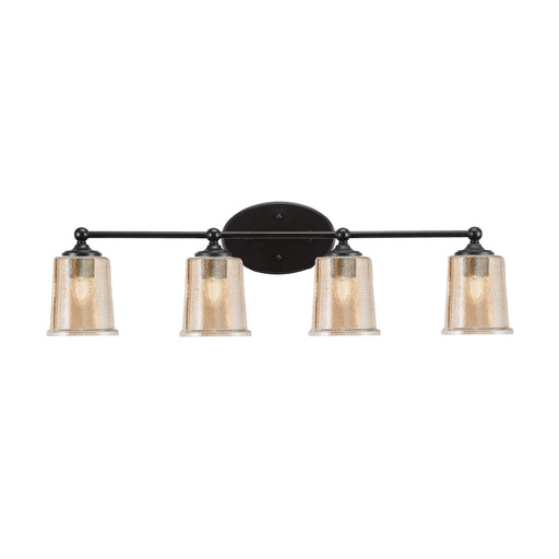 Toltec Capri 4-Light Bath Bar | Modern Matte Black Steel and Amber Bubble Glass | Bathroom Vanity Light | 8.25 x 8.25 x 9.25 in | Model 5914-MB-5033