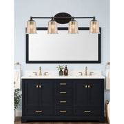 Toltec Capri 4-Light Bath Bar | Modern Matte Black Steel and Amber Bubble Glass | Bathroom Vanity Light | 8.25 x 8.25 x 9.25 in | Model 5914-MB-5033