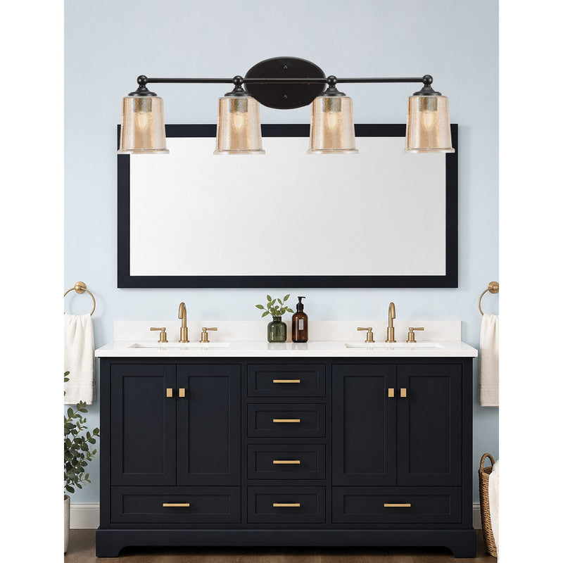 Toltec Capri 4-Light Bath Bar | Modern Matte Black Steel and Amber Bubble Glass | Bathroom Vanity Light | 8.25 x 8.25 x 9.25 in | Model 5914-MB-5033