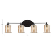 Toltec Capri 4-Light Bath Bar | Modern Matte Black Steel and Amber Bubble Glass | Bathroom Vanity Light | 8.25 x 8.25 x 9.25 in | Model 5914-MB-5033