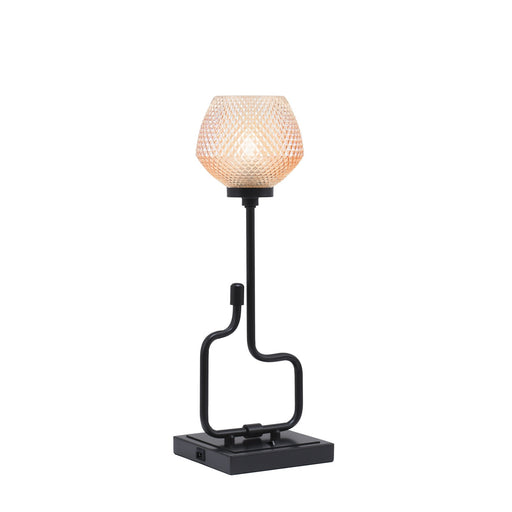 Toltec Sandia 20in 1-Light Accent Lamp | Modern Matte Black Steel and Amber Textured Glass with USB Ports | Bedside & Desk Table Lamp | Model 60-MB-4623