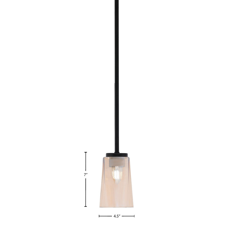 Toltec Sandia 4.5in 1-Light Mini Pendant | Modern Matte Black and Amber Gradient Glass | Kitchen Island & Dining Room | 4.5 x 7 in | Model 6201-MB-263
