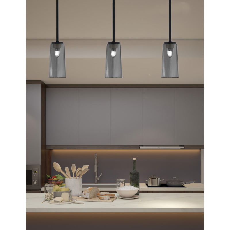 Toltec Sandia 5in 1-Light Mini Pendant | Matte Black and Smoke Bubble Glass | Kitchen Island & Dining Room | 5 x 10 in | Model 6201-MB-292