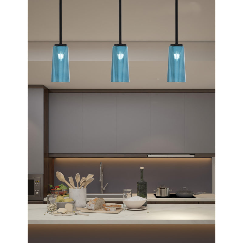 Toltec Sandia 5in 1-Light Mini Pendant | Matte Black and Blue Gradient Glass | Kitchen Island & Dining Room | 5 x 10 in | Model 6201-MB-295