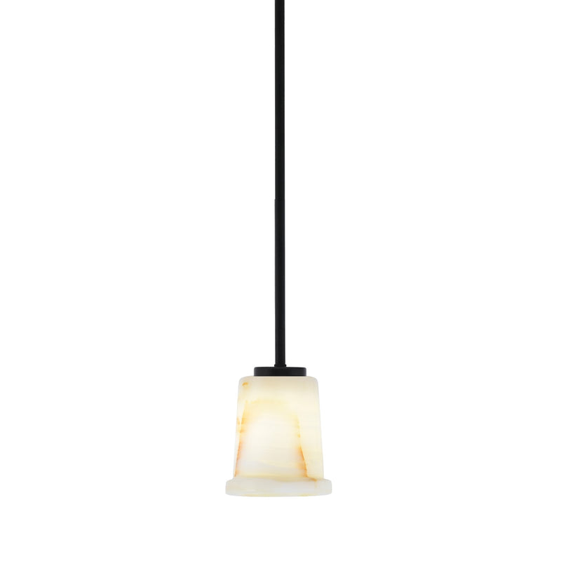 Toltec Sandia 5in 1-Light Mini Pendant | Organic Matte Black and Natural Stone | Kitchen Island & Dining Room | 5 x 6 in | Model 6201-MB-4128