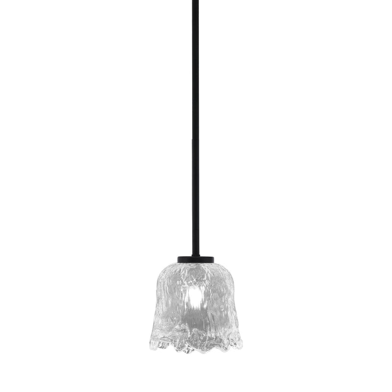 Toltec Sandia 7in 1-Light Mini Pendant | Modern Matte Black and Clear Lava Glass | Kitchen Island & Dining Room | 7 x 7 x 7 in | Model 6201-MB-4230