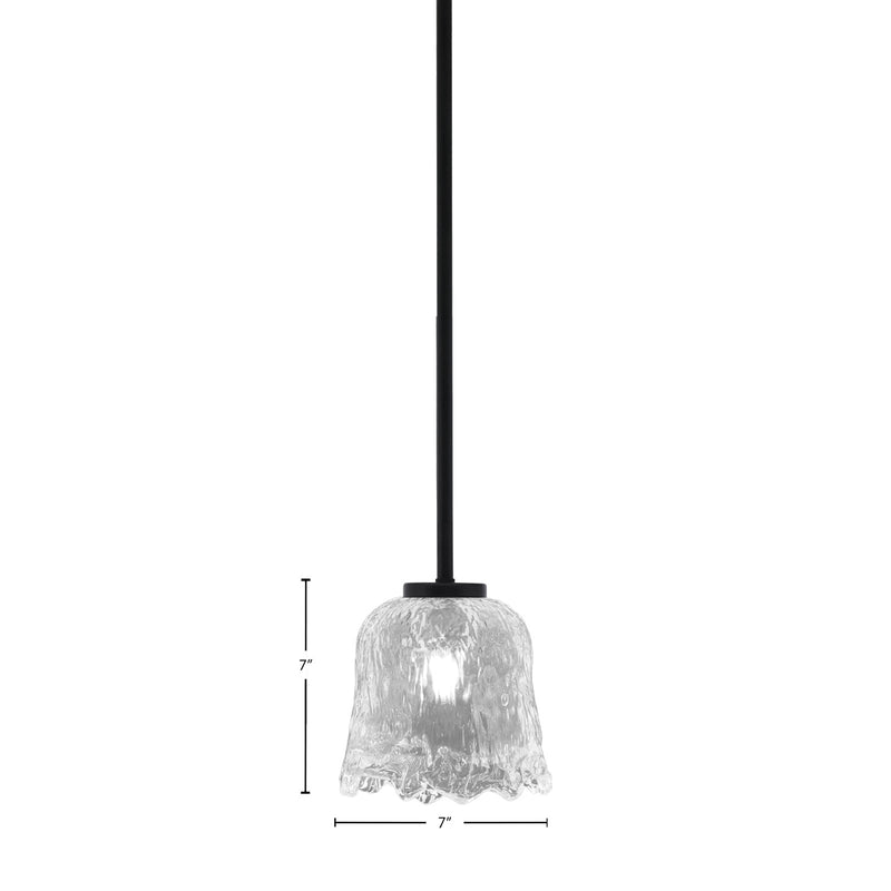 Toltec Sandia 7in 1-Light Mini Pendant | Modern Matte Black and Clear Lava Glass | Kitchen Island & Dining Room | 7 x 7 x 7 in | Model 6201-MB-4230