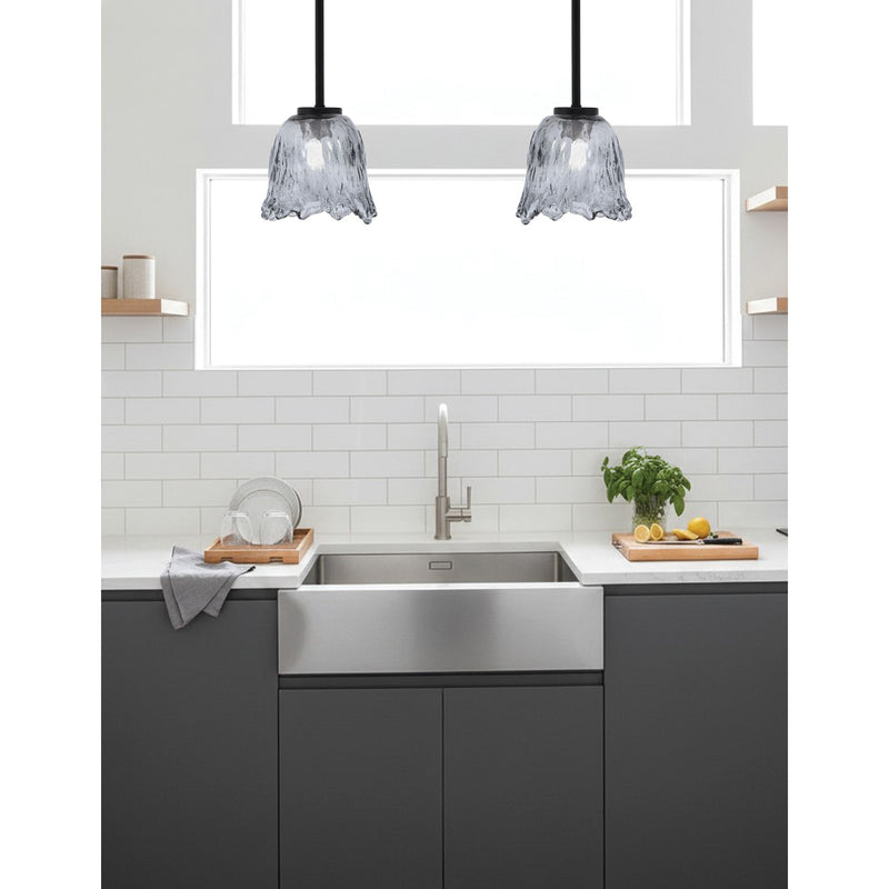 Toltec Sandia 7in 1-Light Mini Pendant | Modern Matte Black and Smoke Lava Glass | Kitchen Island & Dining Room | 7 x 7 in | Model 6201-MB-4232