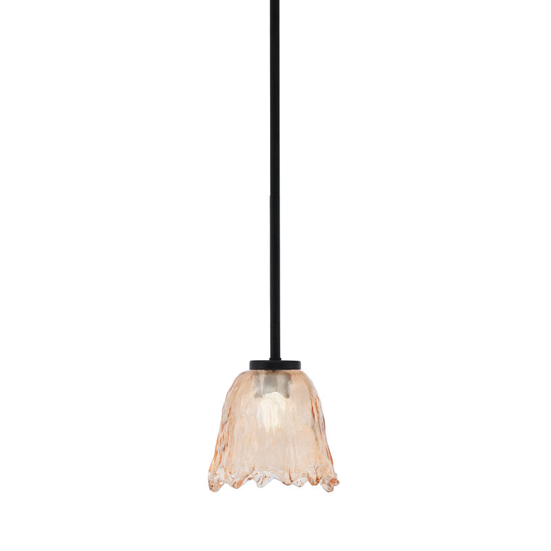Toltec Sandia 7in 1-Light Mini Pendant | Modern Matte Black and Amber Lava Glass | Kitchen Island & Dining Room | 7 x 7 in | Model 6201-MB-4233