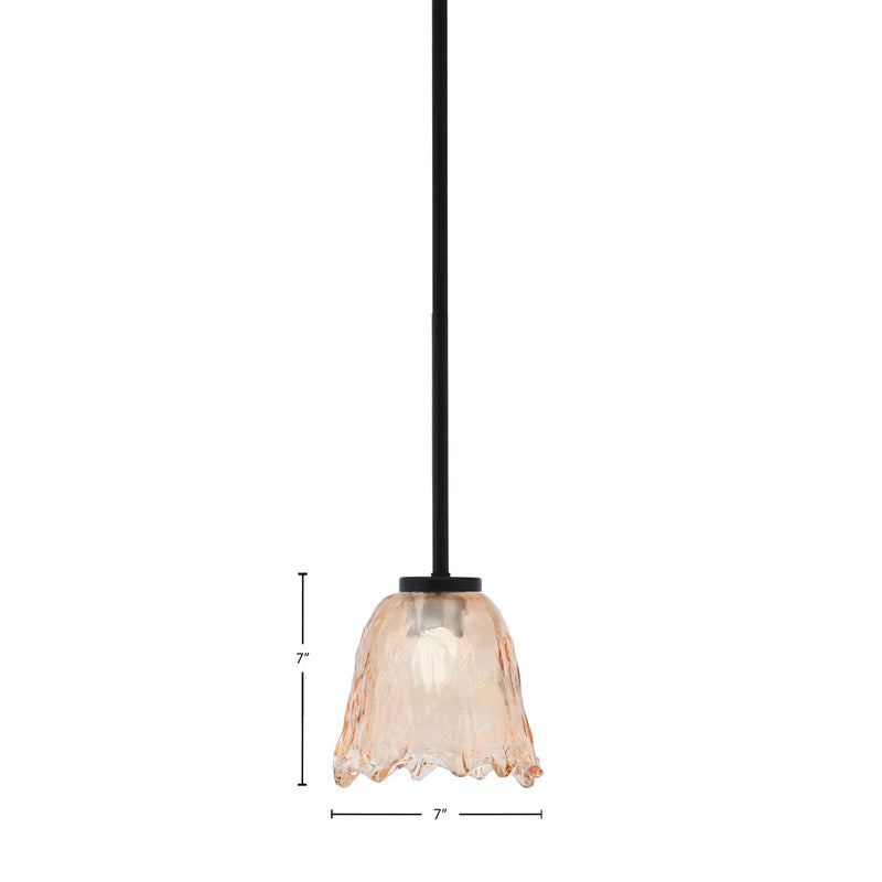 Toltec Sandia 7in 1-Light Mini Pendant | Modern Matte Black and Amber Lava Glass | Kitchen Island & Dining Room | 7 x 7 in | Model 6201-MB-4233