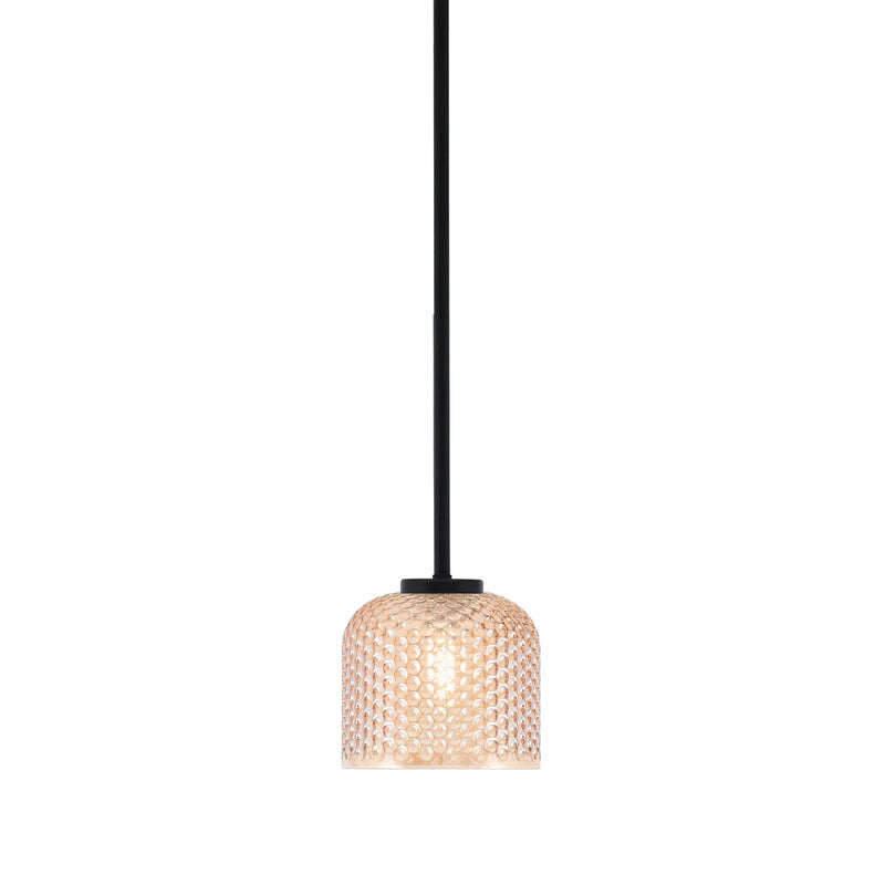 Toltec Sandia 6in 1-Light Mini Pendant | Modern Matte Black Steel and Amber Textured Glass | Kitchen Island & Counter Accent | 6 x 6 in | Model 6201-MB-4613