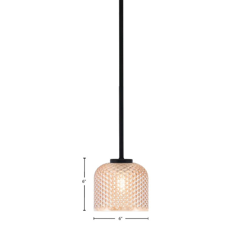 Toltec Sandia 6in 1-Light Mini Pendant | Modern Matte Black Steel and Amber Textured Glass | Kitchen Island & Counter Accent | 6 x 6 in | Model 6201-MB-4613