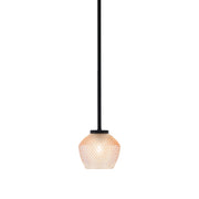 Toltec Sandia 6in 1-Light Mini Pendant | Modern Matte Black Steel and Amber Textured Glass | Kitchen Island & Dining Room | 6 x 6 in | Model 6201-MB-4623