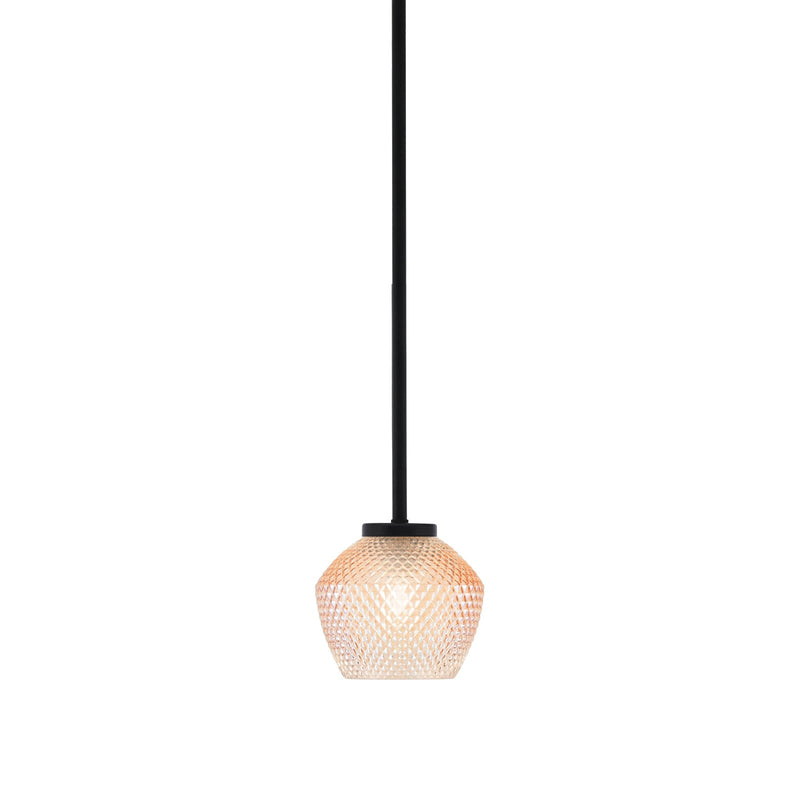 Toltec Sandia 6in 1-Light Mini Pendant | Modern Matte Black Steel and Amber Textured Glass | Kitchen Island & Dining Room | 6 x 6 in | Model 6201-MB-4623