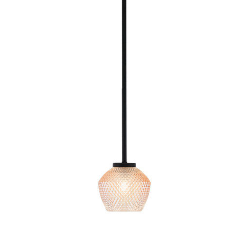 Toltec Sandia 6in 1-Light Mini Pendant | Modern Matte Black Steel and Amber Textured Glass | Kitchen Island & Dining Room | 6 x 6 in | Model 6201-MB-4623