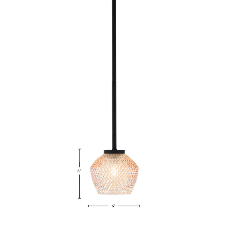 Toltec Sandia 6in 1-Light Mini Pendant | Modern Matte Black Steel and Amber Textured Glass | Kitchen Island & Dining Room | 6 x 6 in | Model 6201-MB-4623