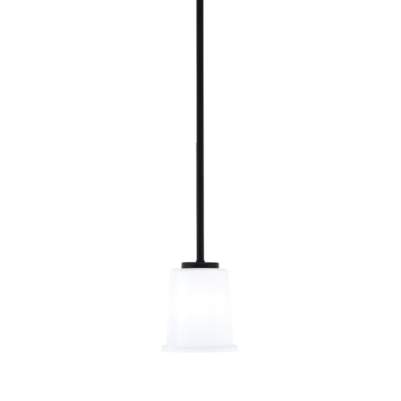 Toltec Sandia 5in 1-Light Mini Pendant | Modern Matte Black and White Opal Glass | Kitchen Island & Dining Room | 5 x 5 x 6 in | Model 6201-MB-5031