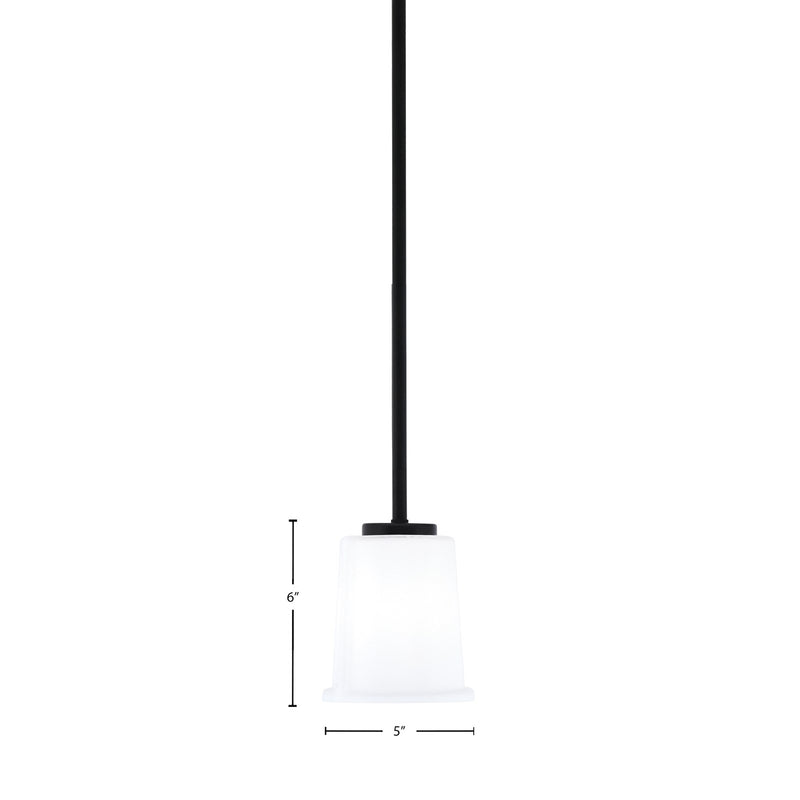 Toltec Sandia 5in 1-Light Mini Pendant | Modern Matte Black and White Opal Glass | Kitchen Island & Dining Room | 5 x 5 x 6 in | Model 6201-MB-5031