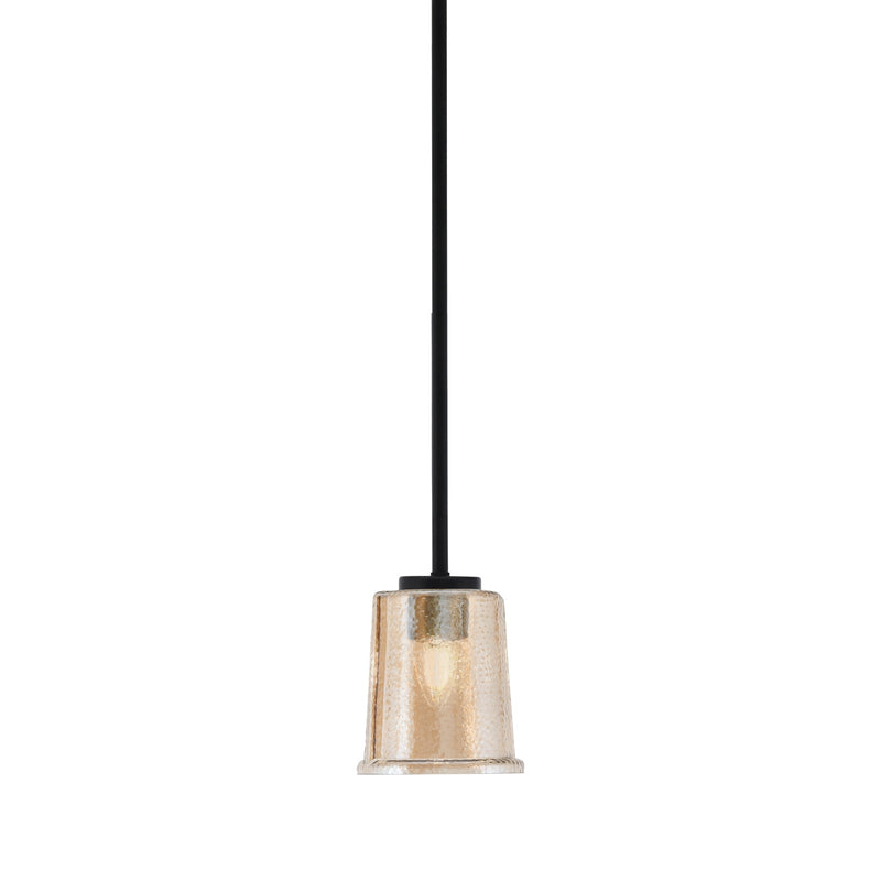 Toltec Sandia 5in 1-Light Mini Pendant | Modern Matte Black and Amber Bubble Glass | Kitchen Island & Dining Room | 5 x 5 x 6 in | Model 6201-MB-5033