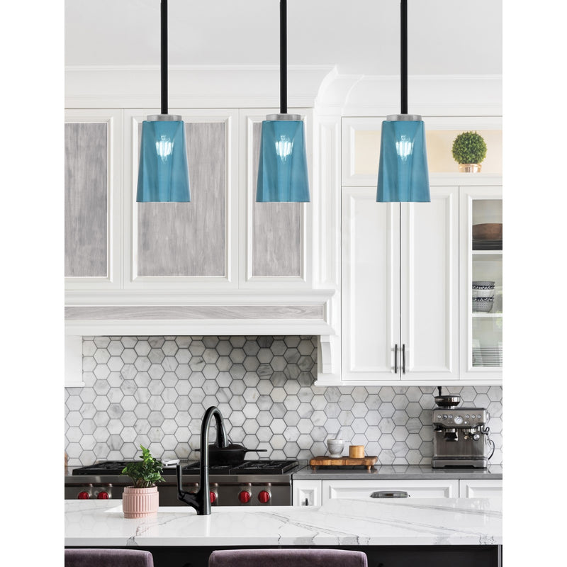 Toltec Sandia 5in 1-Light Mini Pendant | Matte Black & Graphite and Blue Gradient Glass | Kitchen Island & Dining Room | Model 6201-MBGP-265