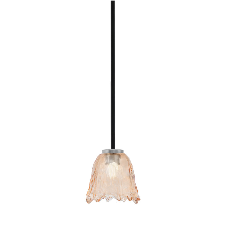 Toltec Sandia 7in 1-Light Mini Pendant | Matte Black & Graphite Steel and Amber Lava Glass | Kitchen Island & Dining Room | Model 6201-MBGP-4233