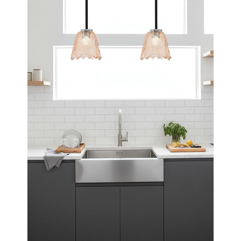 Toltec Sandia 7in 1-Light Mini Pendant | Matte Black & Graphite Steel and Amber Lava Glass | Kitchen Island & Dining Room | Model 6201-MBGP-4233