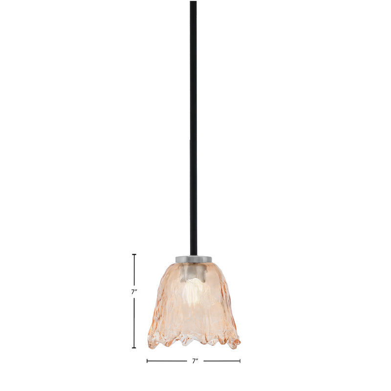 Toltec Sandia 7in 1-Light Mini Pendant | Matte Black & Graphite Steel and Amber Lava Glass | Kitchen Island & Dining Room | Model 6201-MBGP-4233