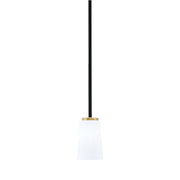 Toltec Sandia 4.5in 1-Light Mini Pendant | Matte Black & New Age Brass Steel and White Opal Glass | Kitchen Island & Dining | Model 6201-MBNAB-261